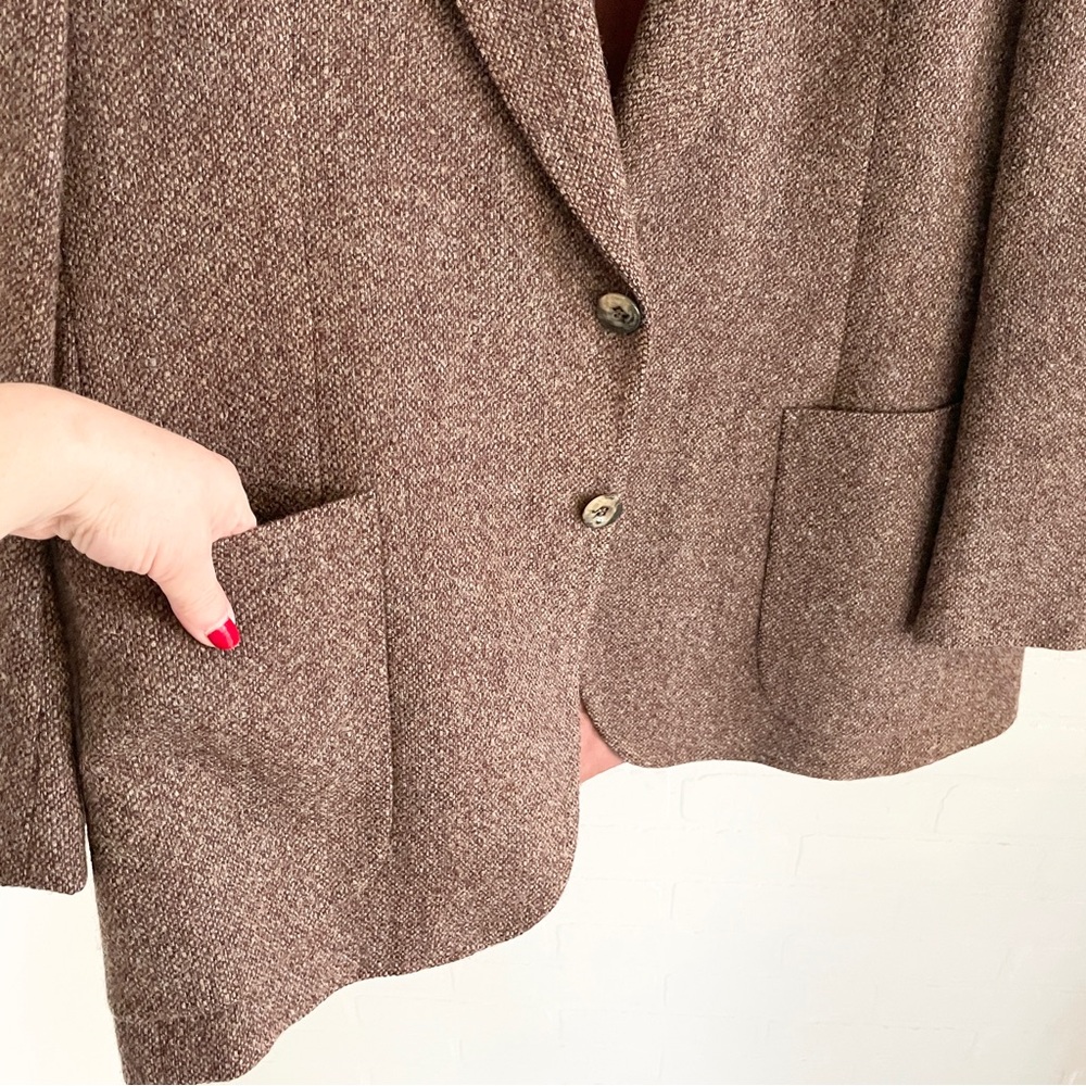 Vintage Wool Tweed Blazer Brown Heritage Power Jacket Canada Size 44S - Picture 5 of 16